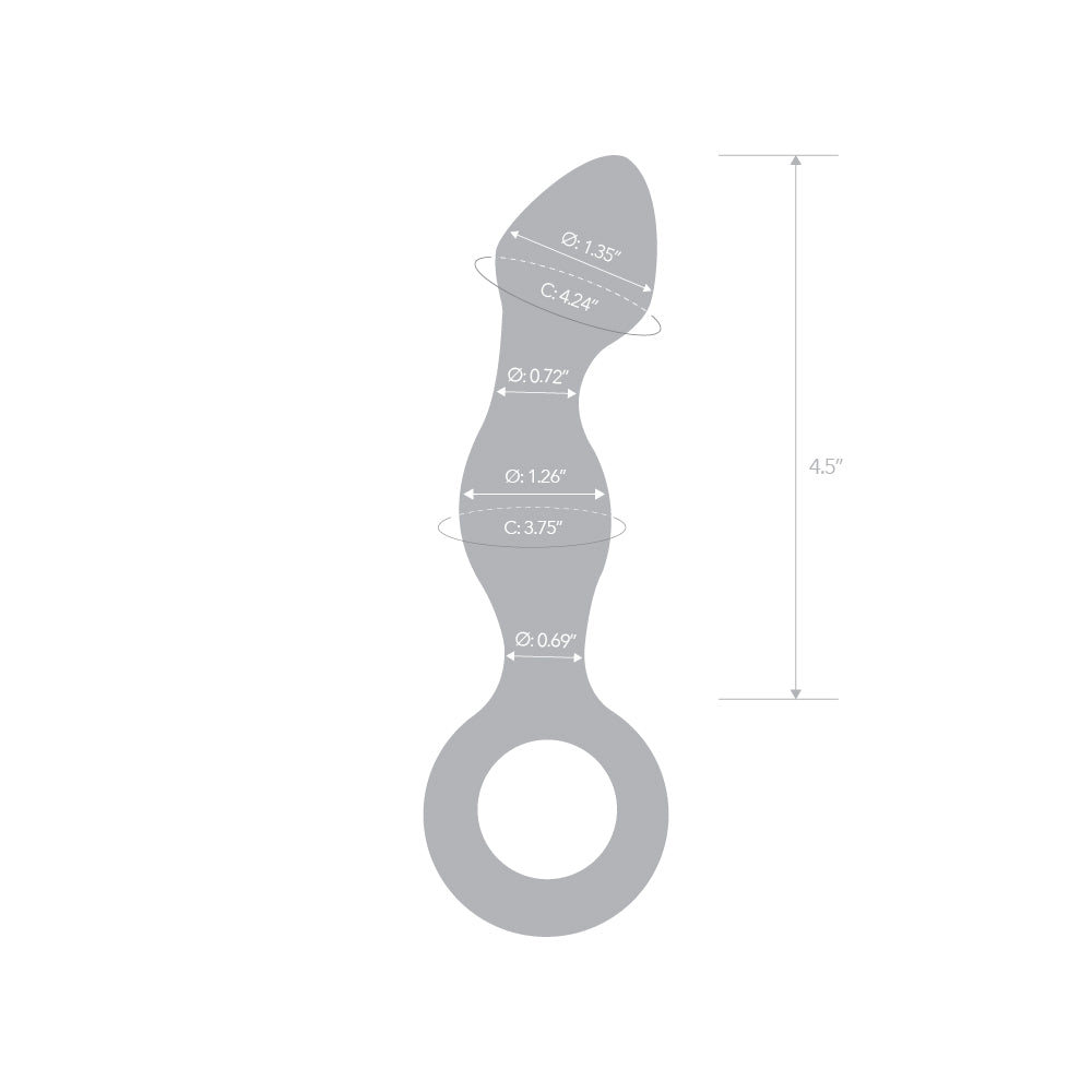 6.5" Curved Black Beaded Glass Butt Plug with Ring