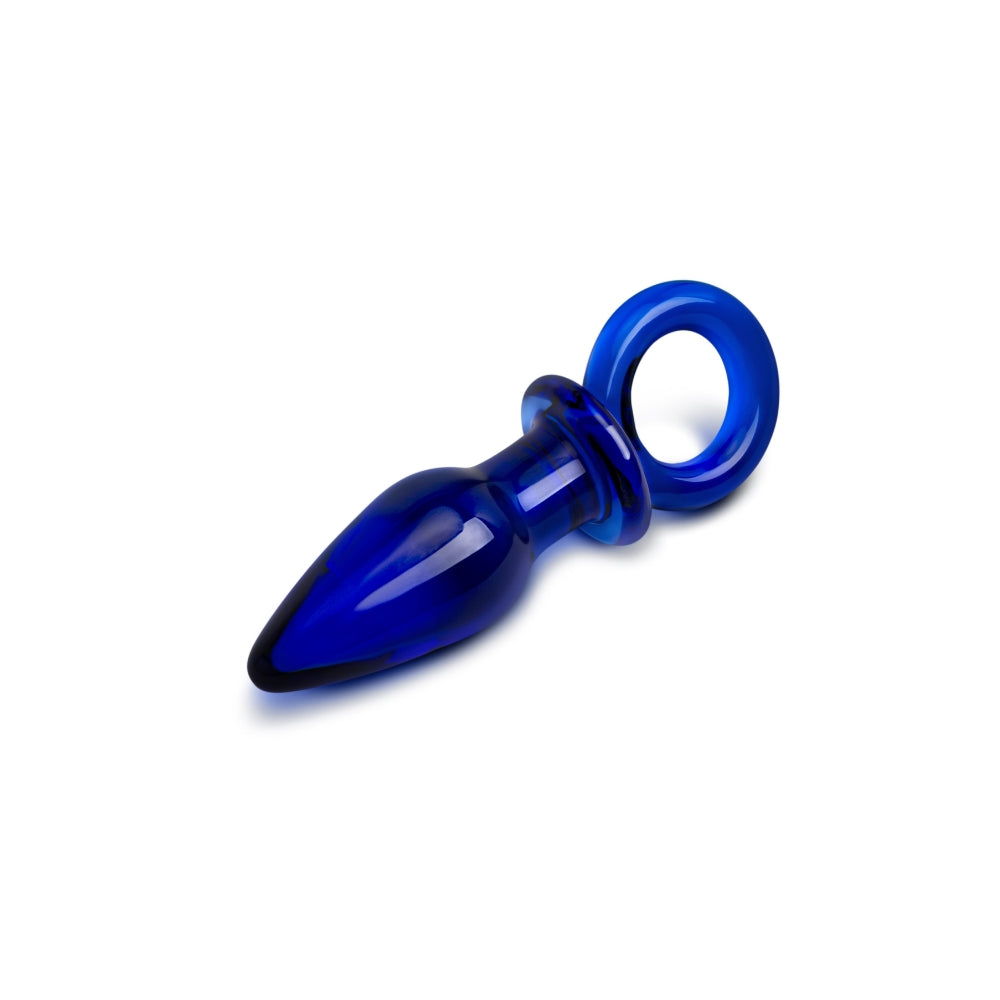 4" Ocean Blue Glass Butt Plug with Ring