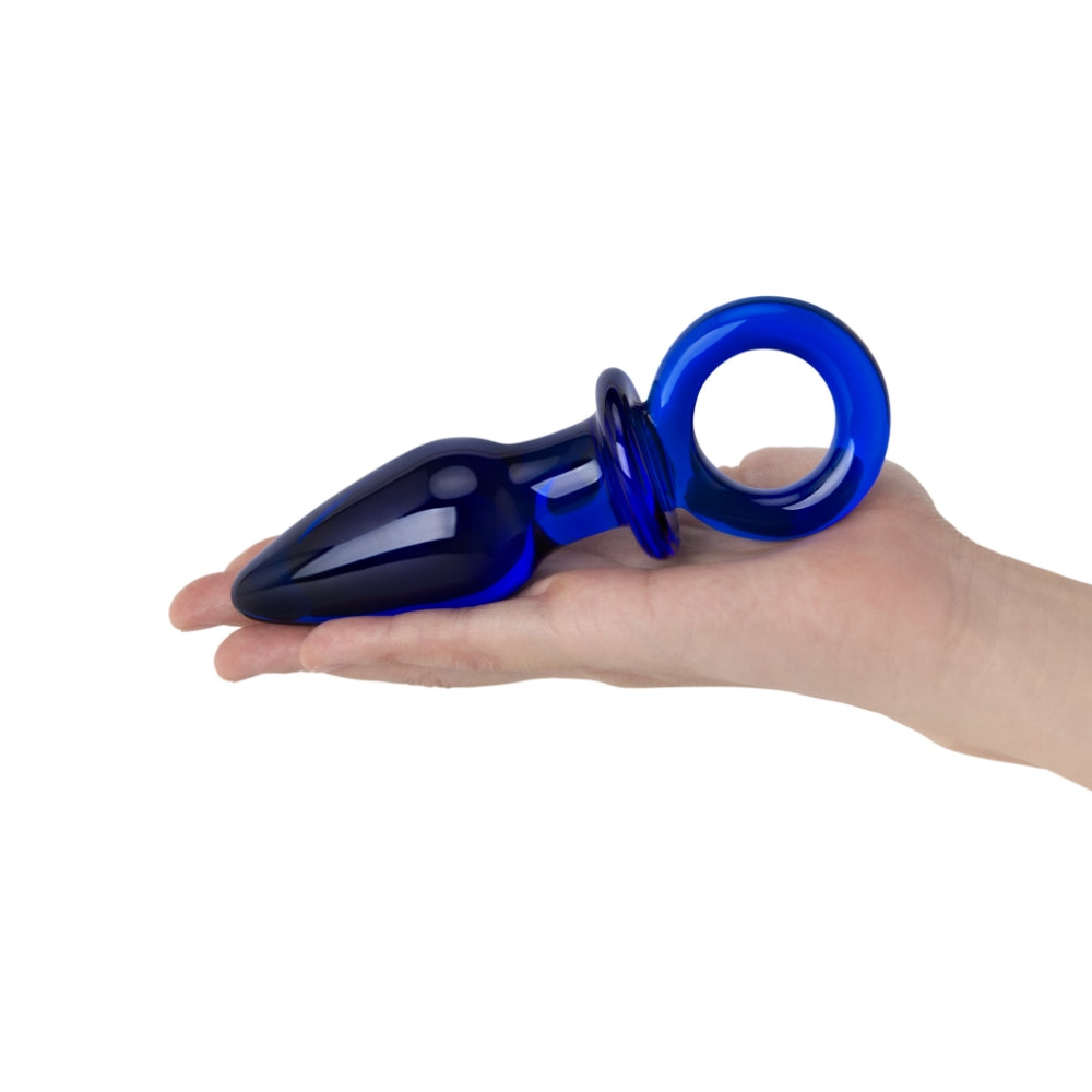 4" Ocean Blue Glass Butt Plug with Ring