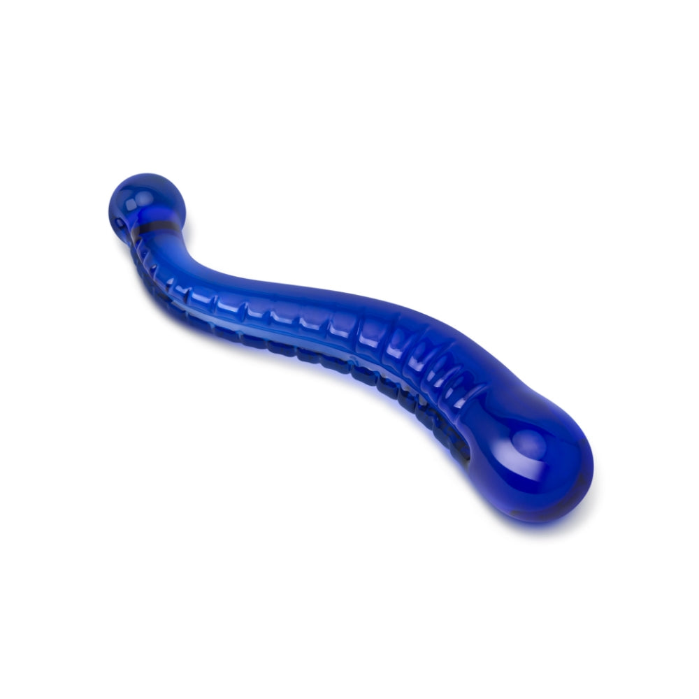 8" Blue S-Swerve Ribbed Glass Dildo