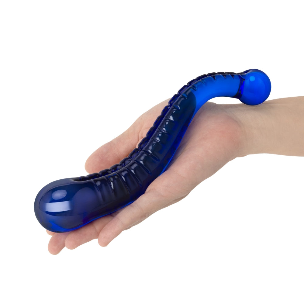 8" Blue S-Swerve Ribbed Glass Dildo