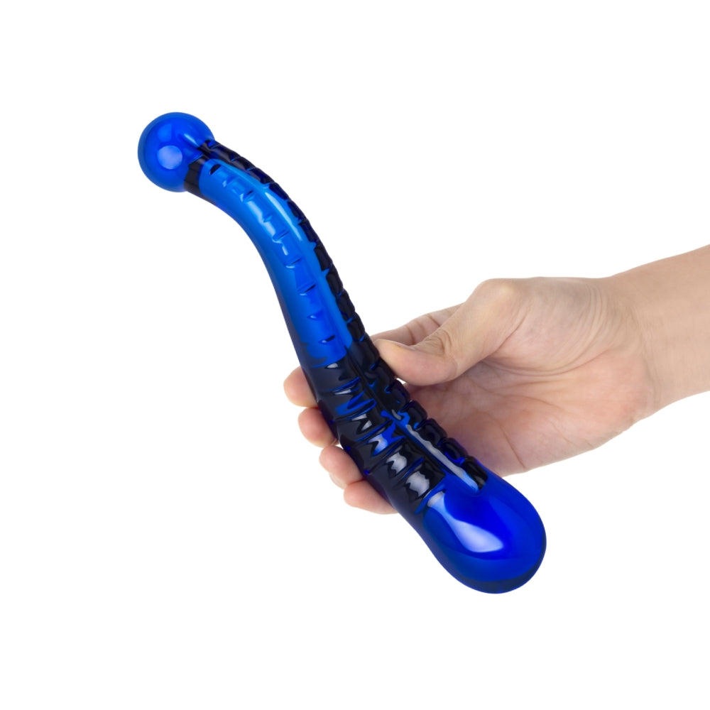 8" Blue S-Swerve Ribbed Glass Dildo