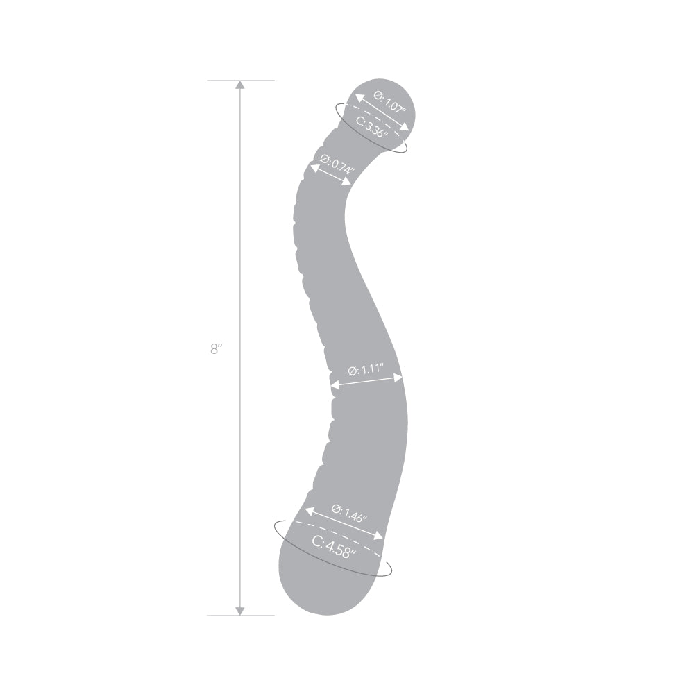 8" Blue S-Swerve Ribbed Glass Dildo
