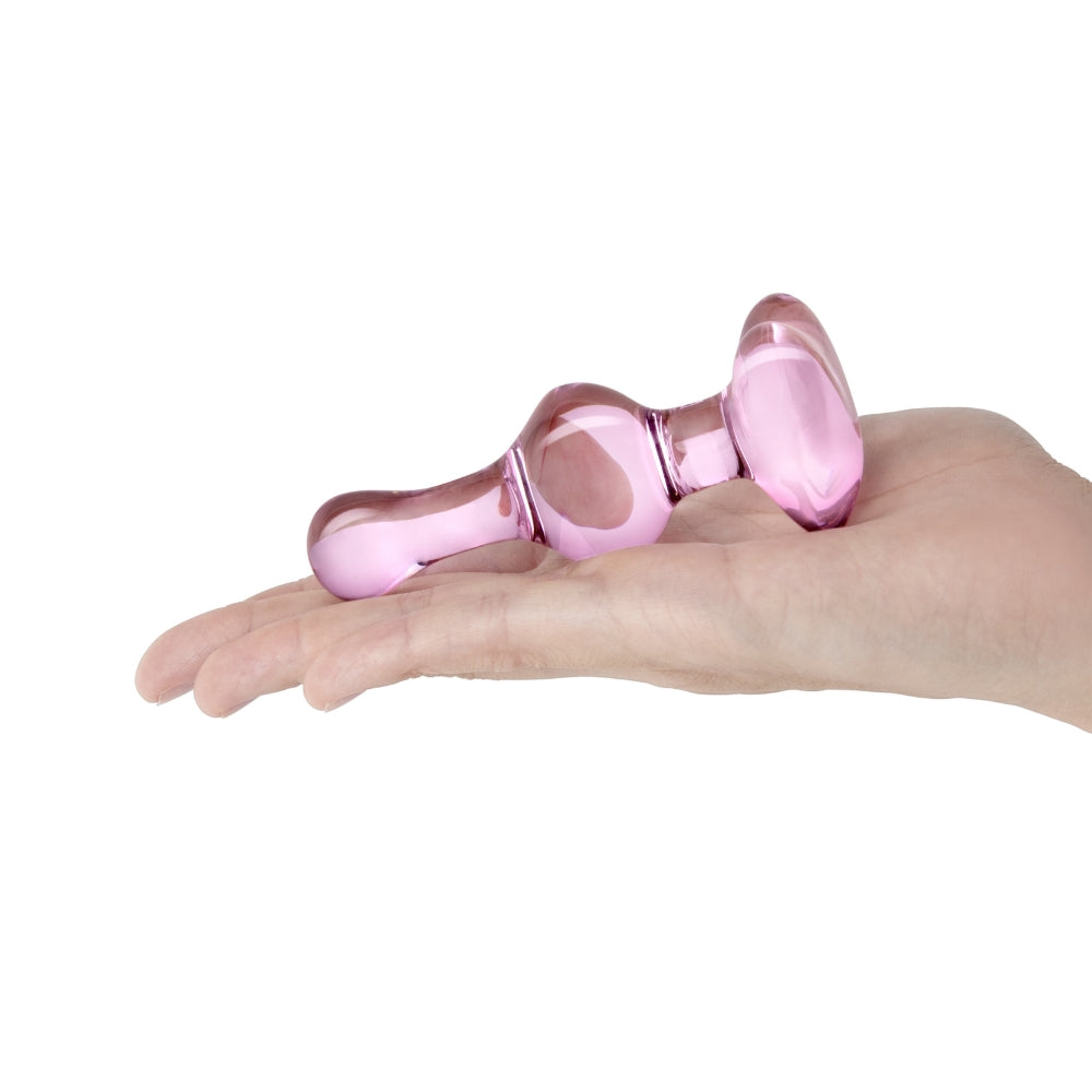3.9" Beaded Pink Heart Glass Butt Plug