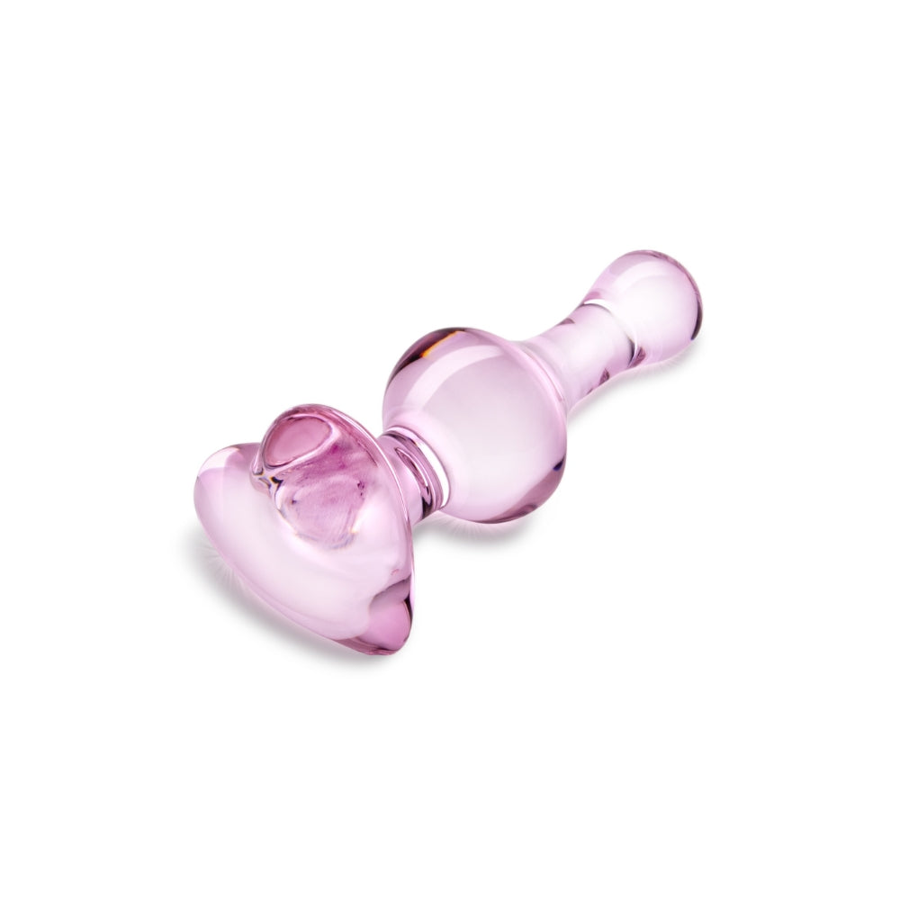 3.9" Beaded Pink Heart Glass Butt Plug