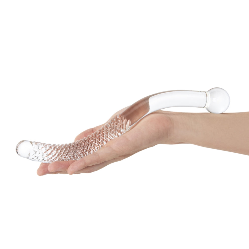 9.5" Dual Ended Ribbed S Curved Glass Dildo