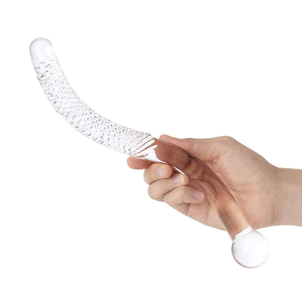 9.5" Dual Ended Ribbed S Curved Glass Dildo