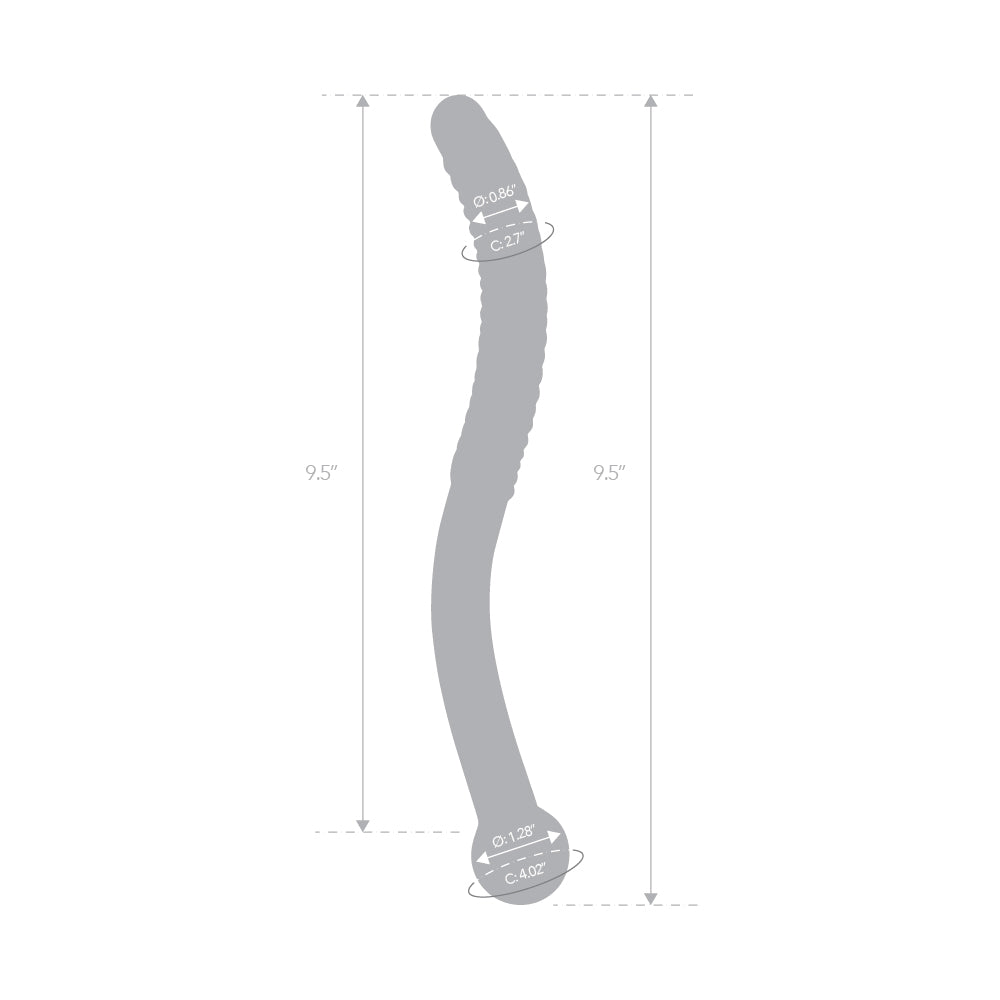 9.5" Dual Ended Ribbed S Curved Glass Dildo