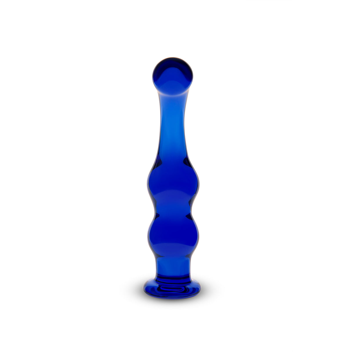 Blue glass curved dildo on a white background