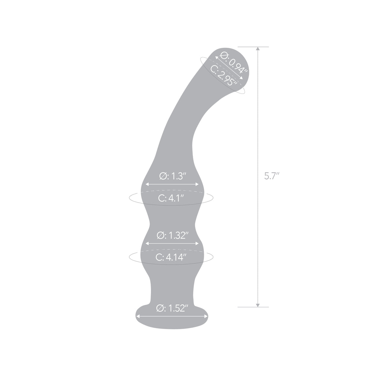 Gray measurement tool with dimensions on a white background