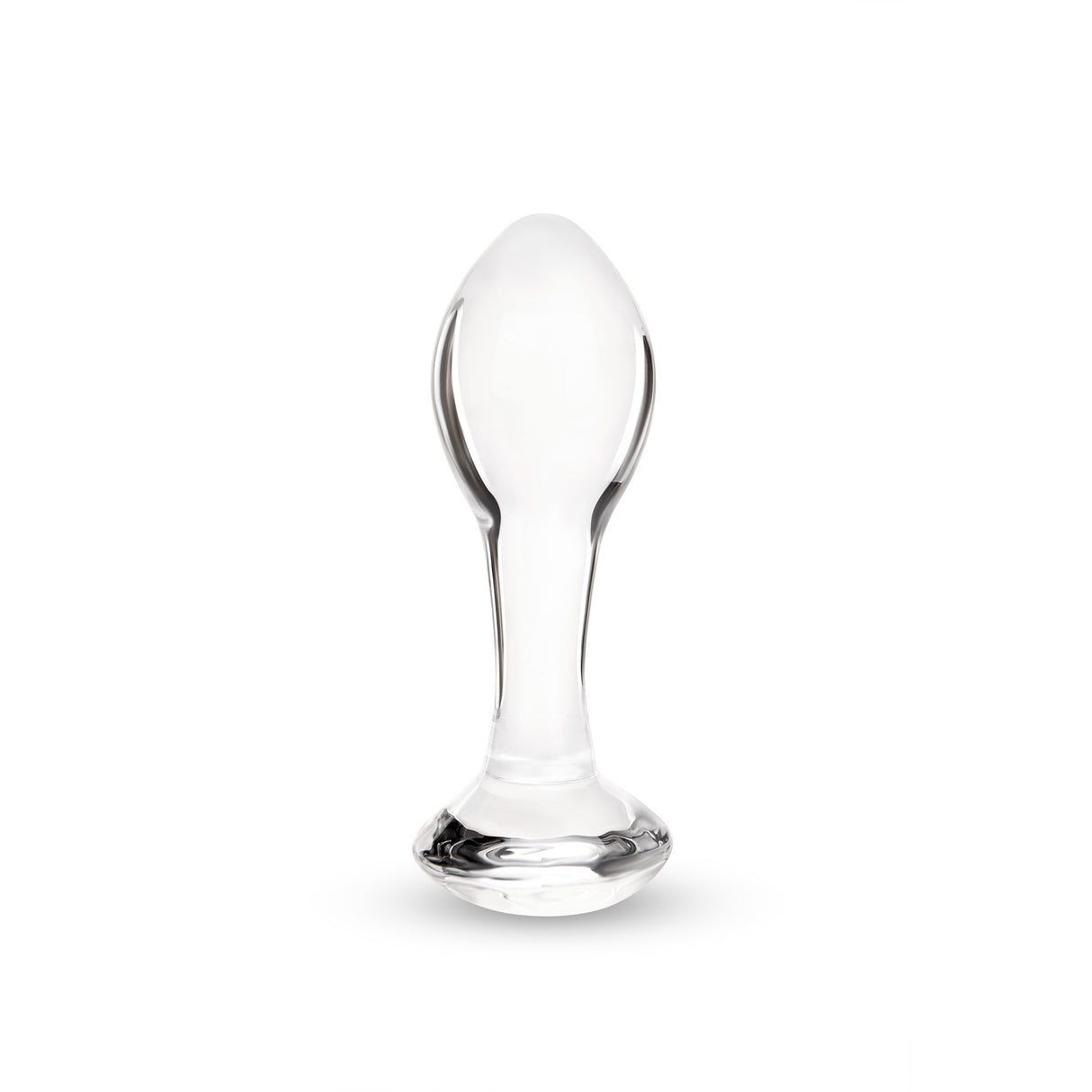 Clear glass Heiress anal plug on a white background