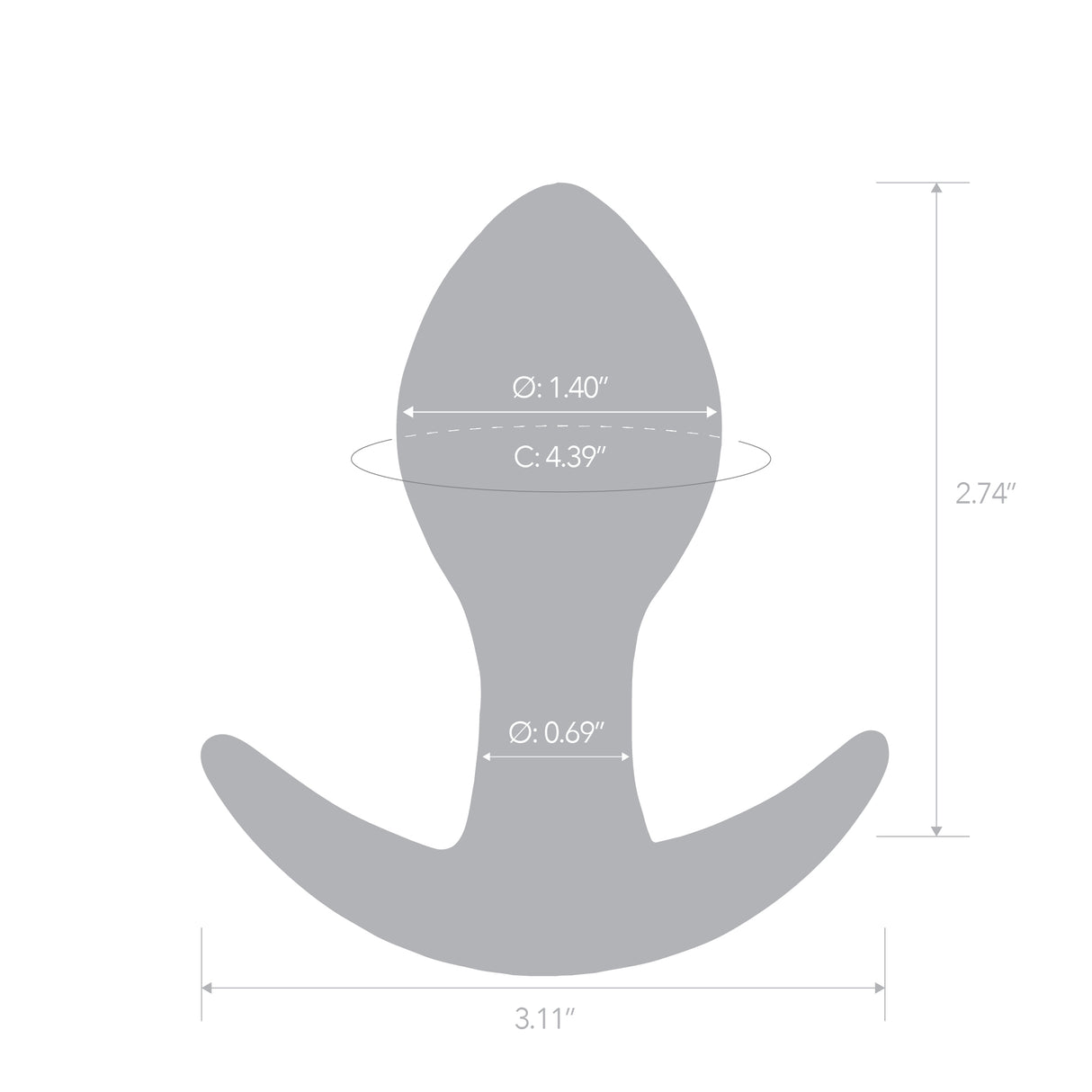 Bulbous Glass Anal Toy measurements on a white background
