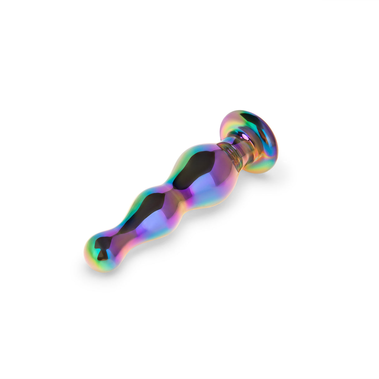 Multicolored anal glass plug on a white background