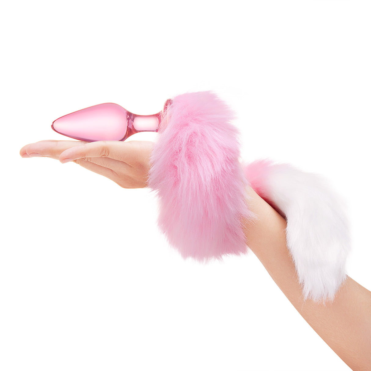 A hand holding the 4.25-inch plug to demonstrate the volume of the glass bulb relative to the tail.