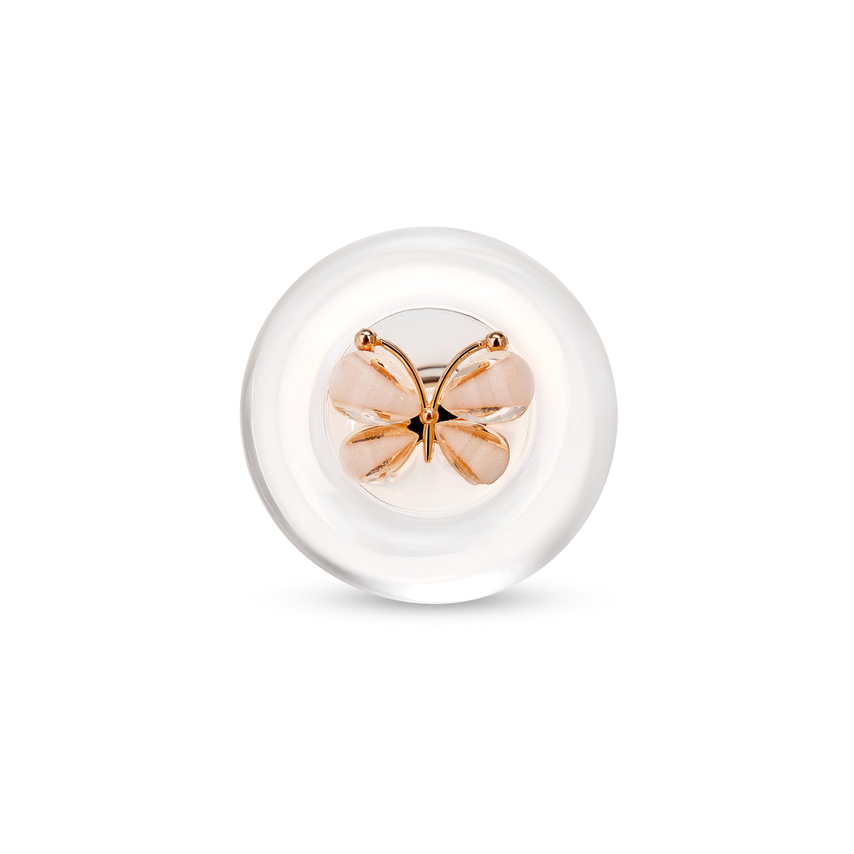 Butterfly-shaped anal plug base with rose gold accents on a white background