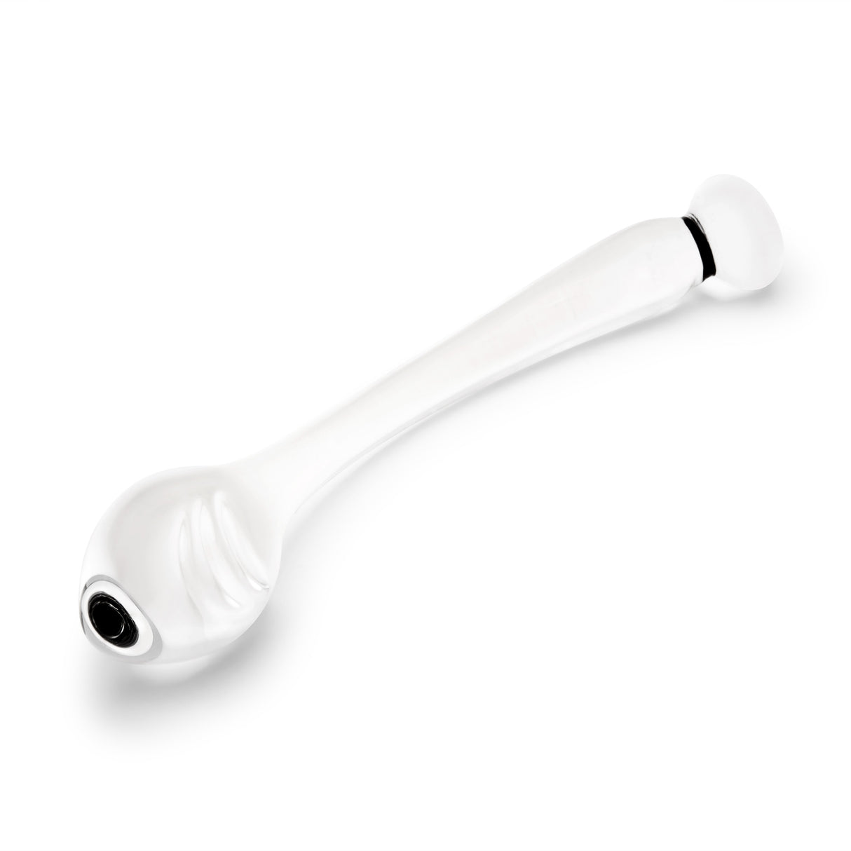 Side profile showing the specific G-spot arch of the clear shaft and the seamless transition to the decorative handle.