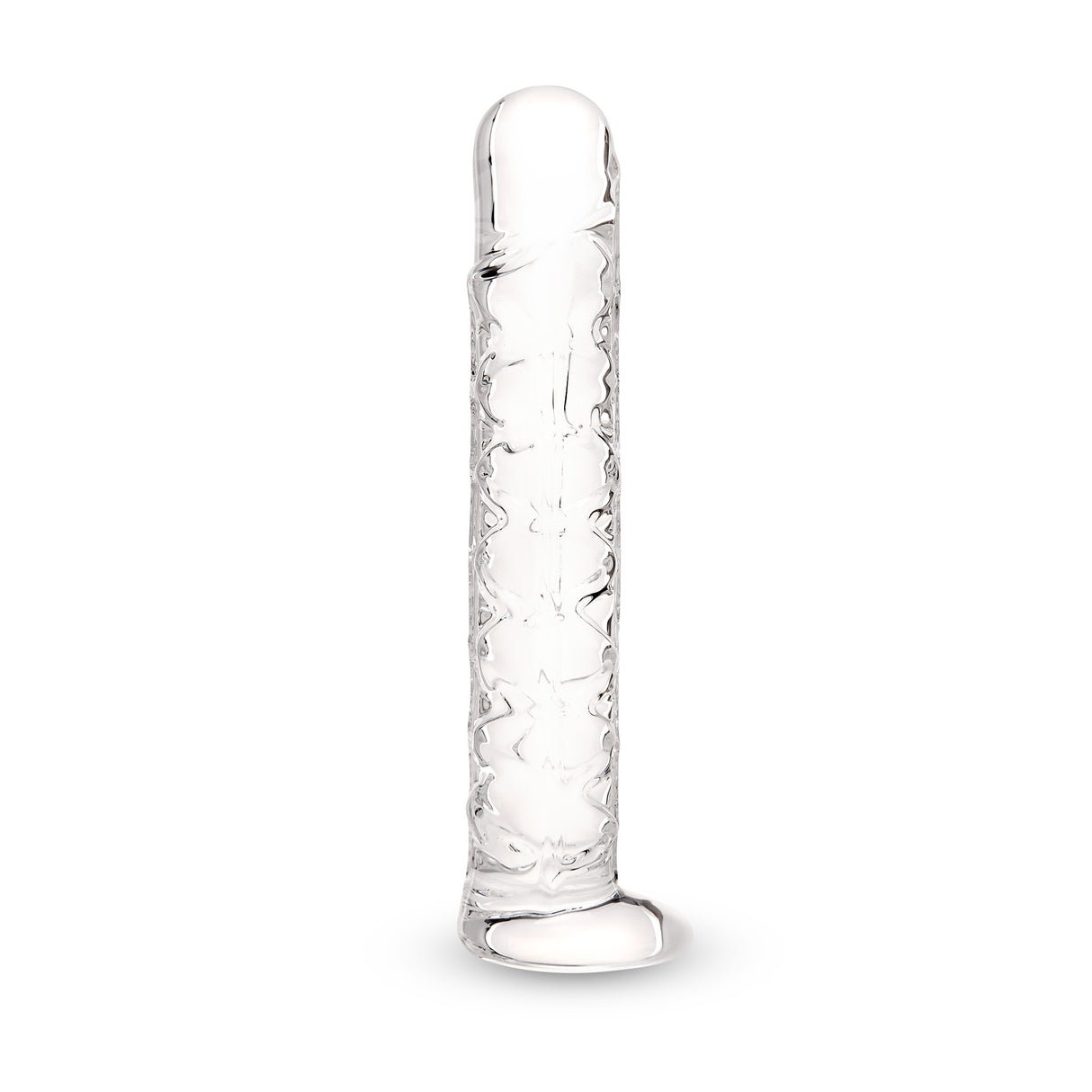 Clear Textured Glass Dildo on a white background