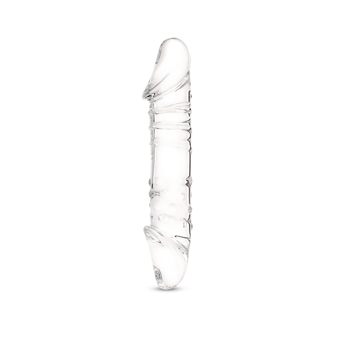 Clear Dual-Ended Glass Dildo on a white background