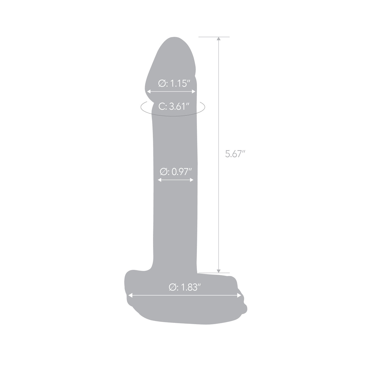 Gray measurement chart with dimensions on a white background