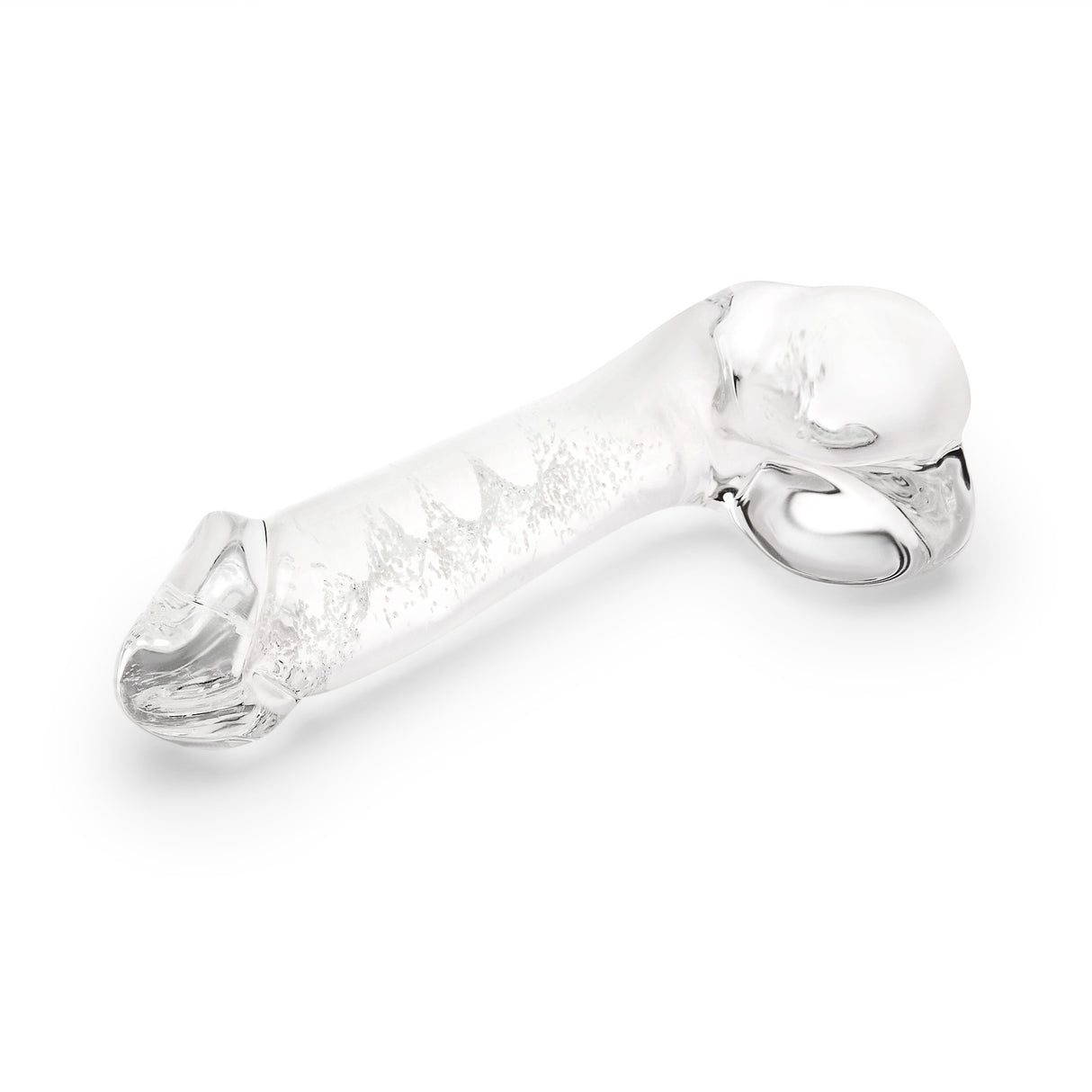 Glow-in-the-Dark lifelike Glass Dildo with swirl pattern on a white background