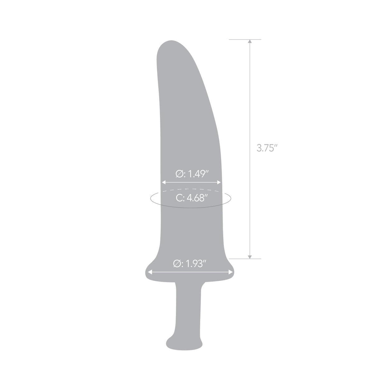 dildo with measurements on a white background
