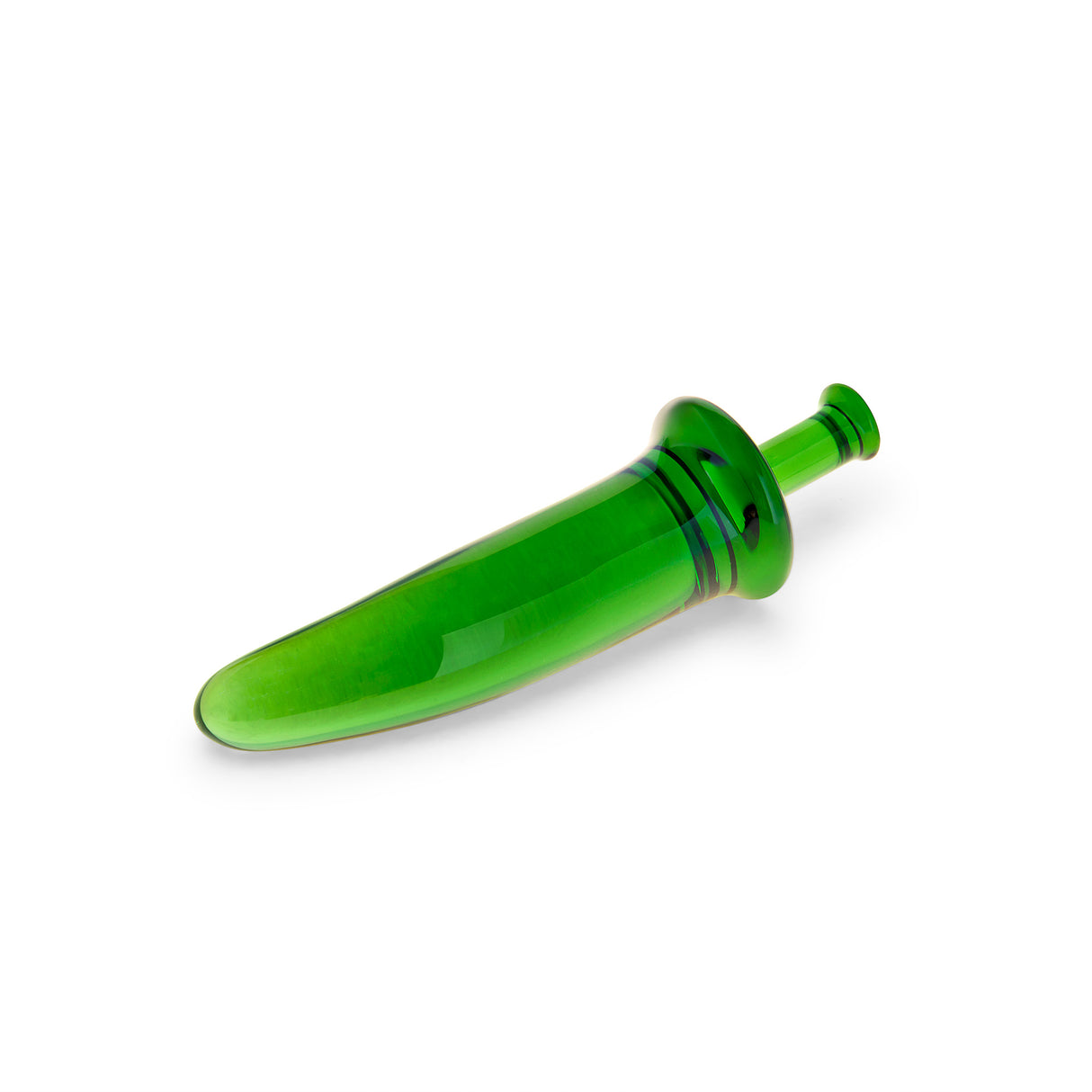 Green Jalapeño Glass Dildo on a white background