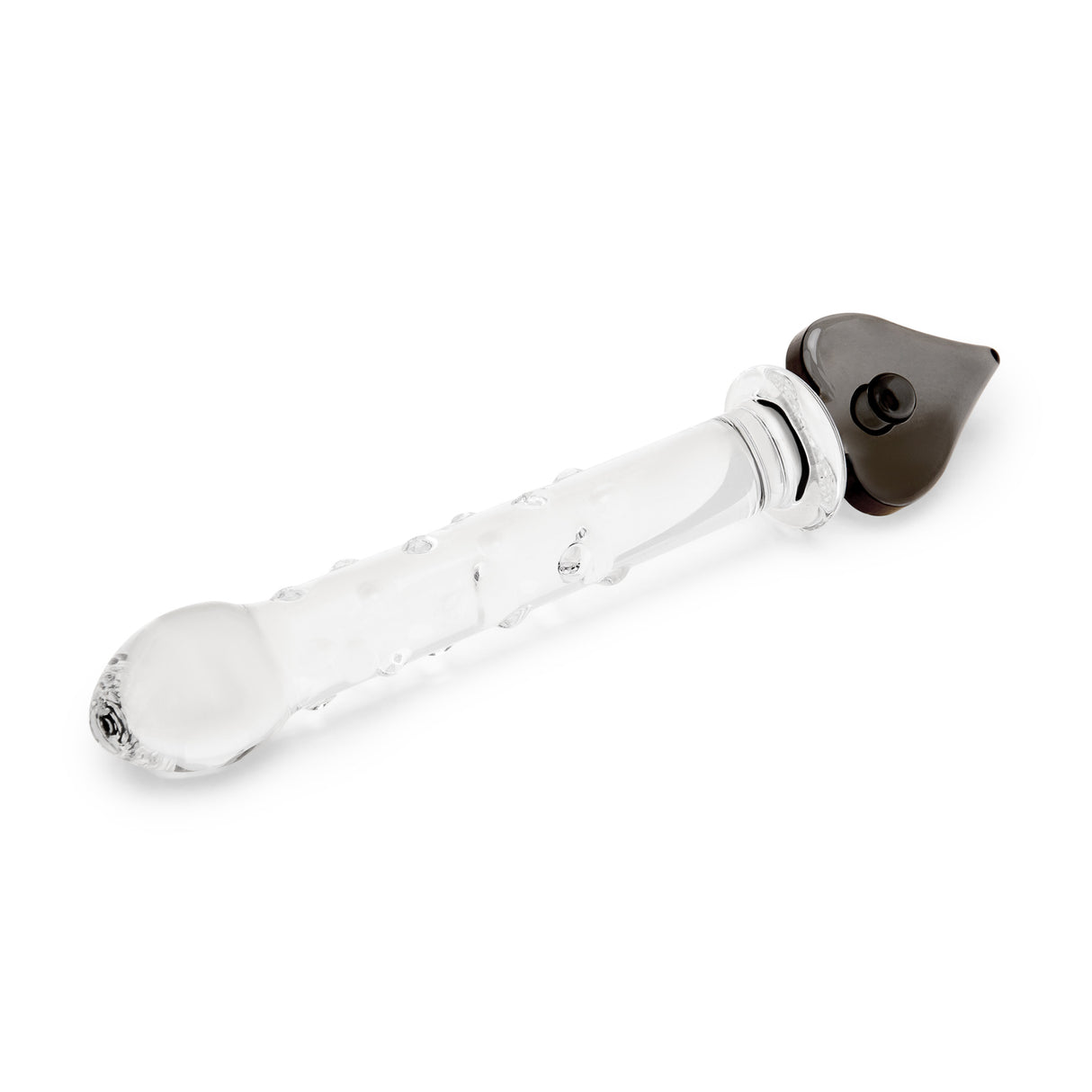 textured glass dildo with a nubbed shaft and secure spade base on a white background
