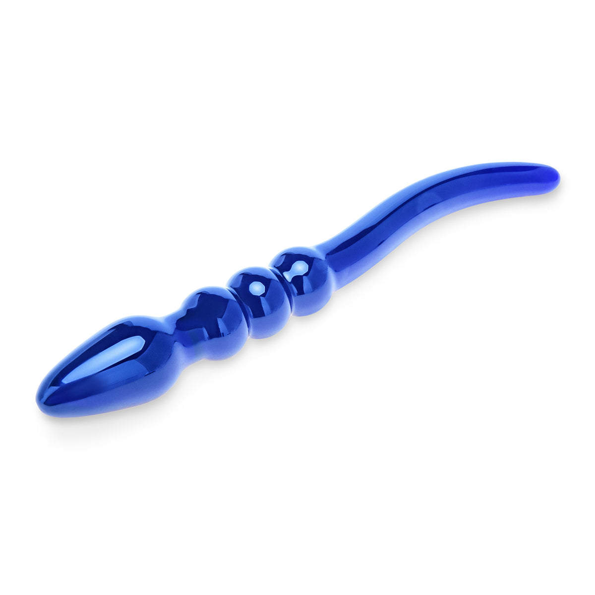 10.75" Blue Mirage Beaded Glass Dildo