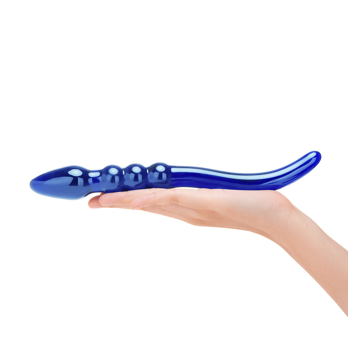 10.75" Blue Mirage Beaded Glass Dildo