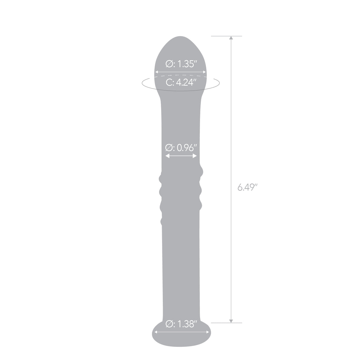 Gray cylindrical object with measurements on a white background