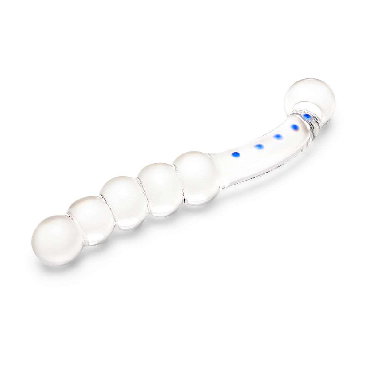 7.75" Blue Ripple Beaded Glass Dildo