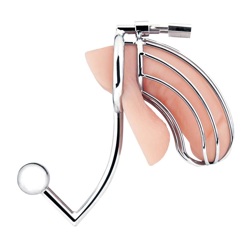 Horizontal view of the Blue Line Cock Cage With Anal Stimulator