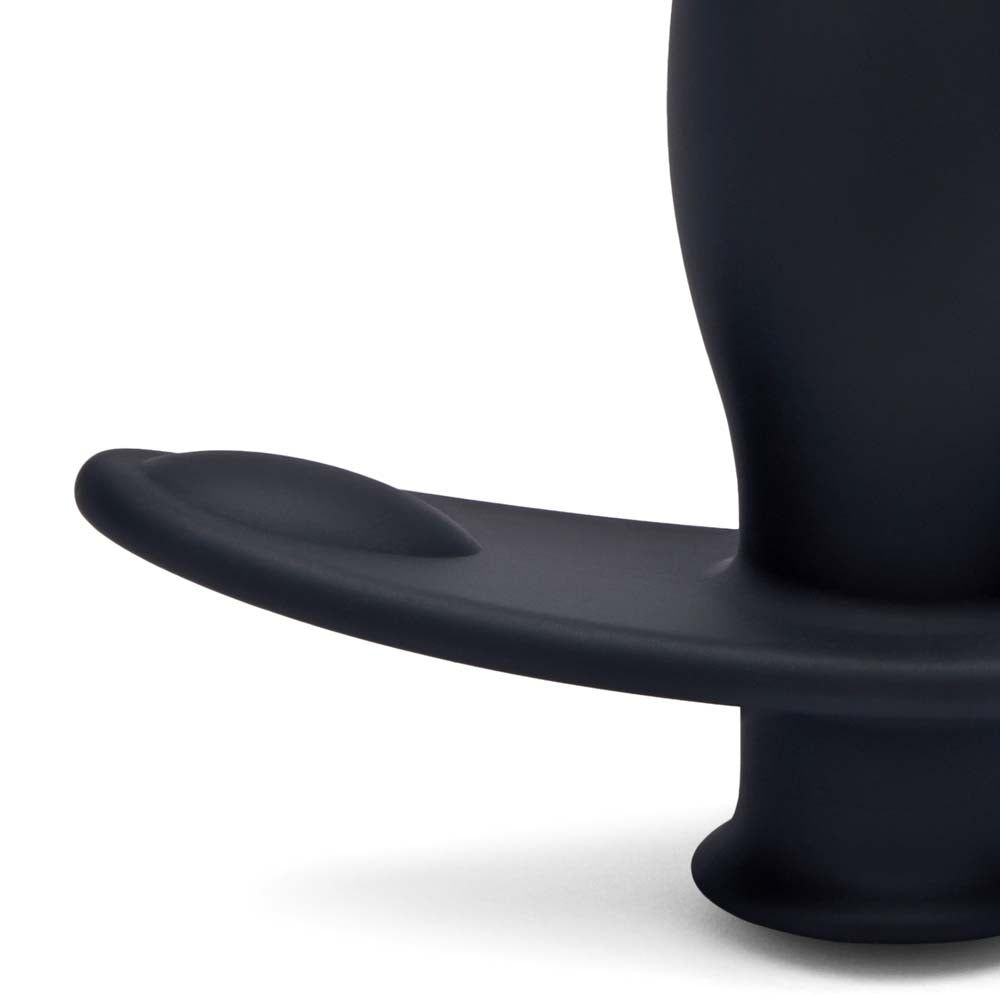 Close up view of the flared base of the Blue Line Impaler - Deep Drilling Remote Controlled Butt Plug