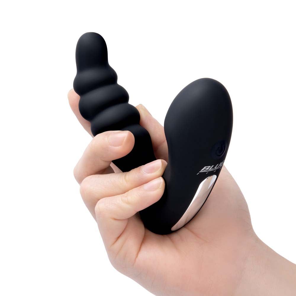 Model holding the Blue Line Prodder - Sphincter Training Remote Controlled Prostate Stimulator