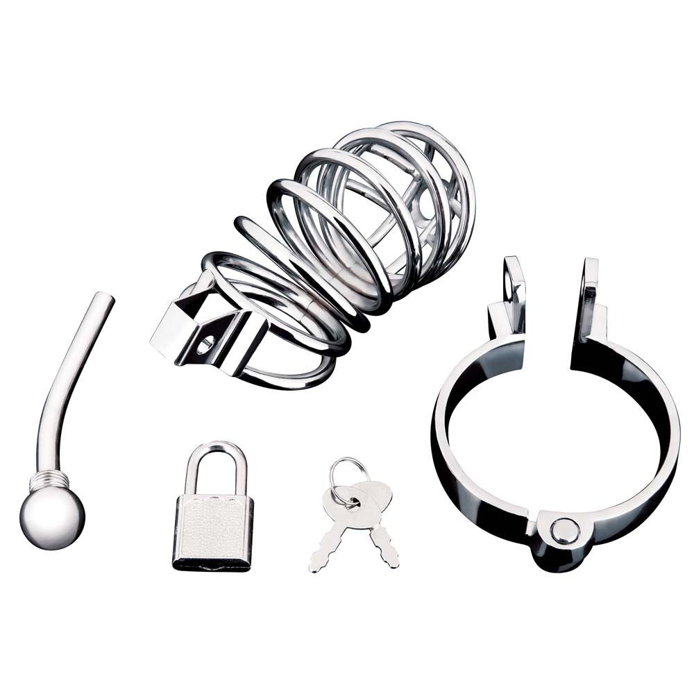 Cock cage, sounder, cock cage base, lock and key as part of the Urethral Play Cock Cage set