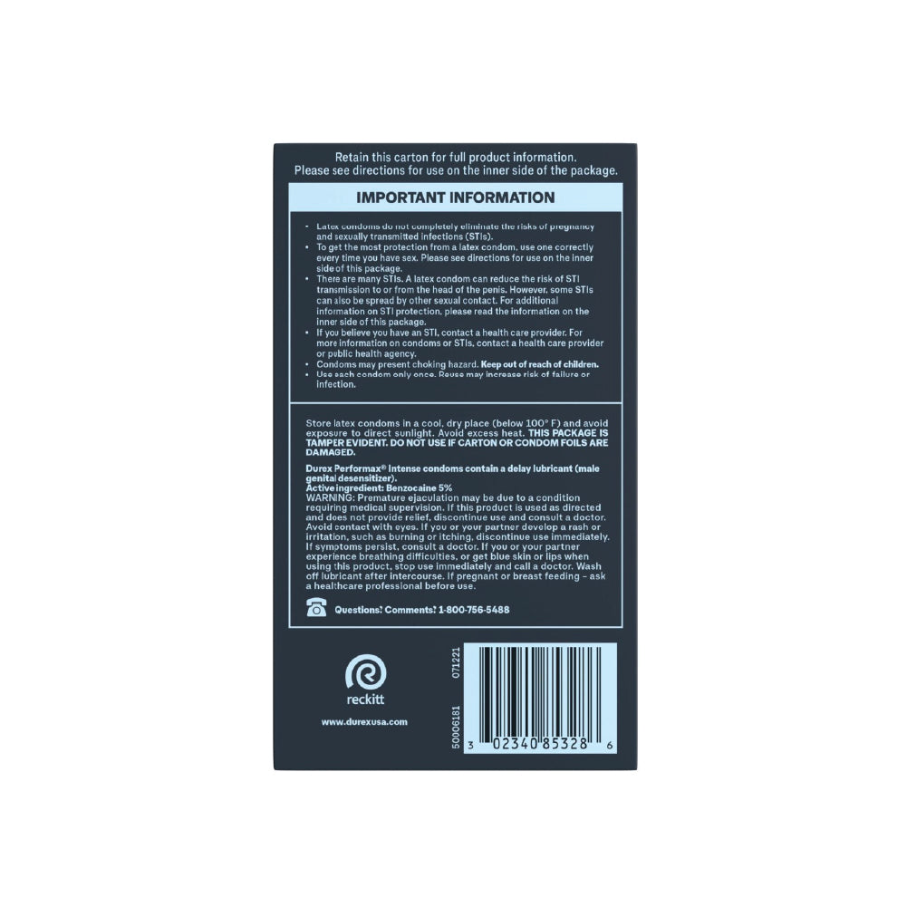 DUREX Performax Intense Desensitizer Lubricant 12 Count Latex Condoms