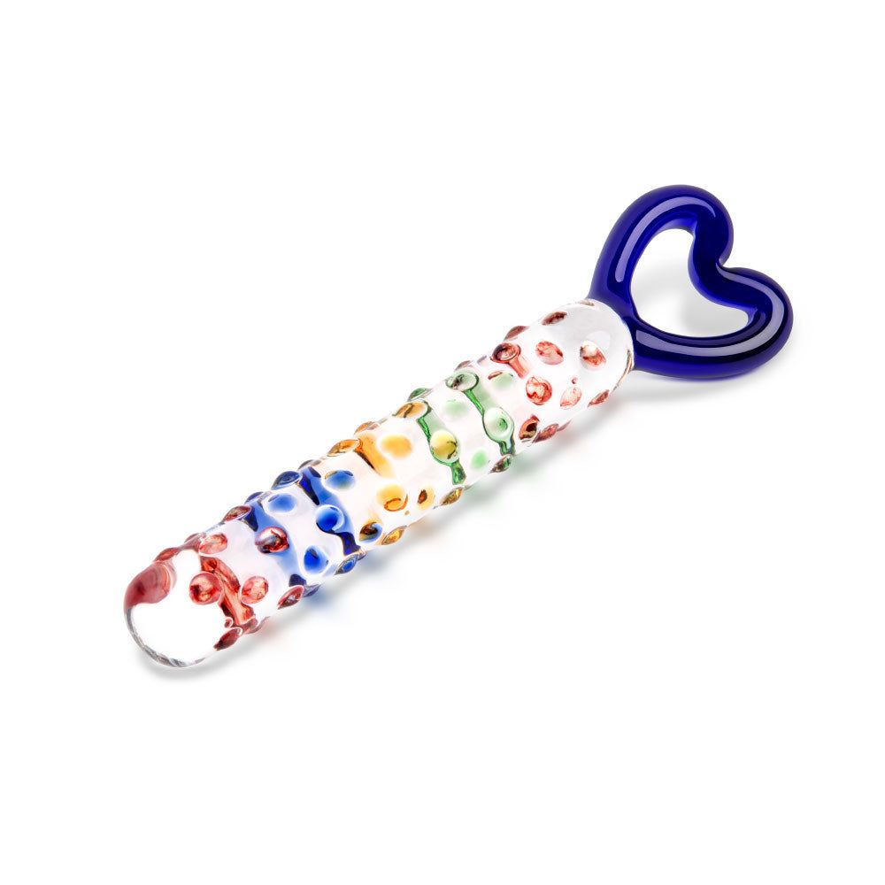 8” Rainbow Nubby Heart Dildo