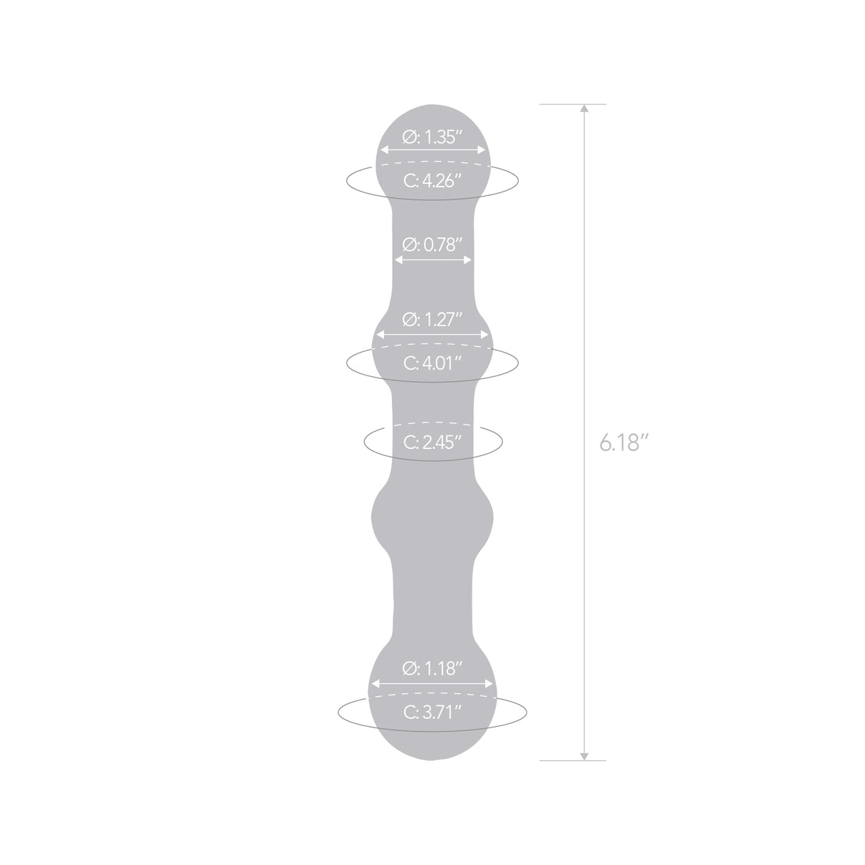 Gray measuring tool with dimensions on a white background