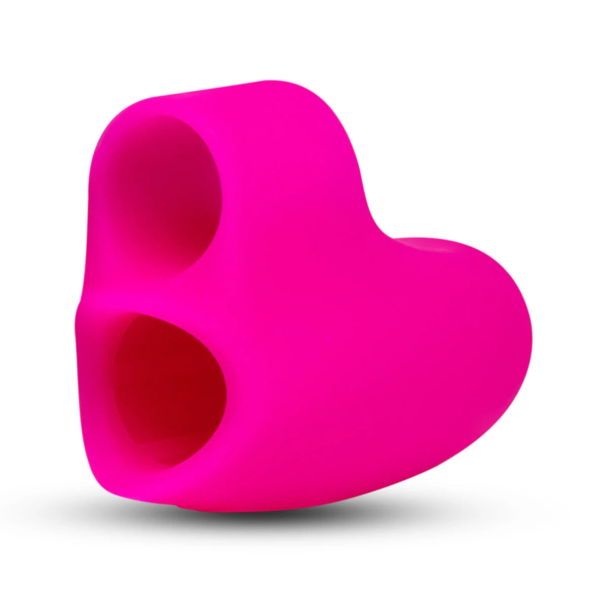 Blue mini finger vibrator displayed in a hot pink travel case.