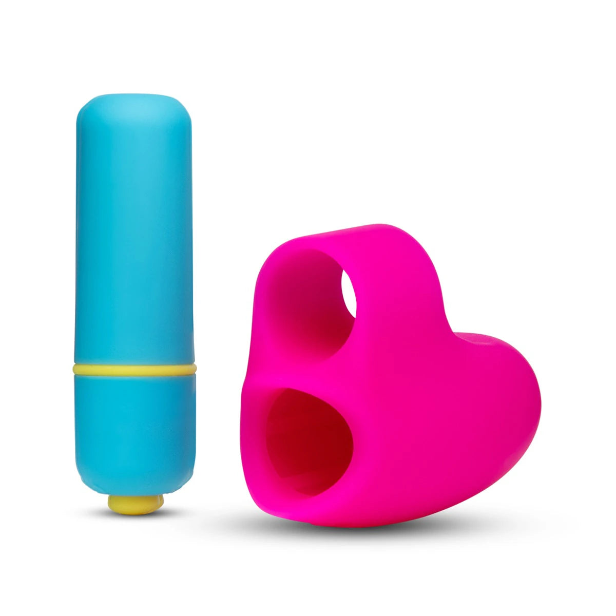 Side profile of the wearable finger vibrator showing its compact shape.