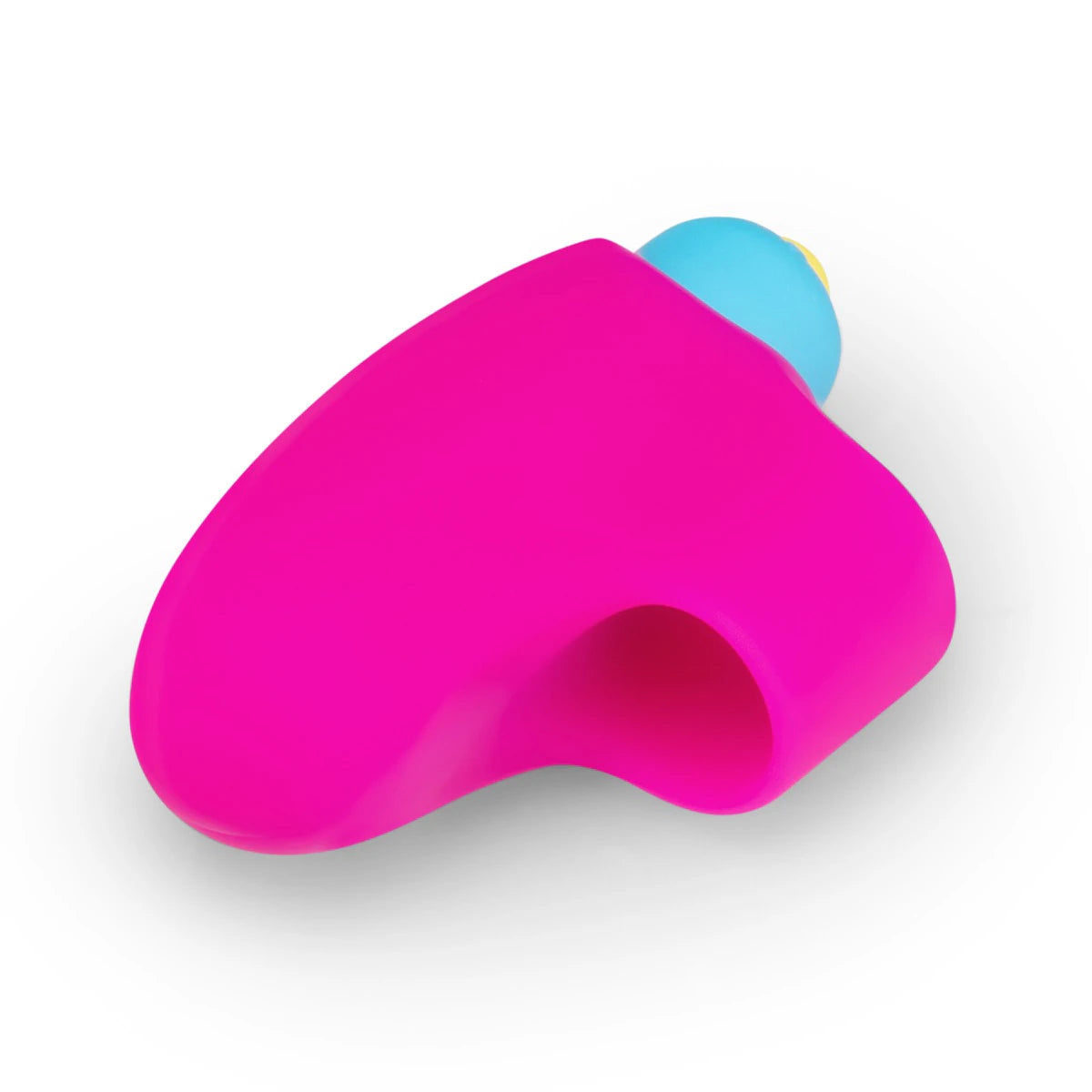 Close-up of the hot pink case showing how the finger vibe fits inside.