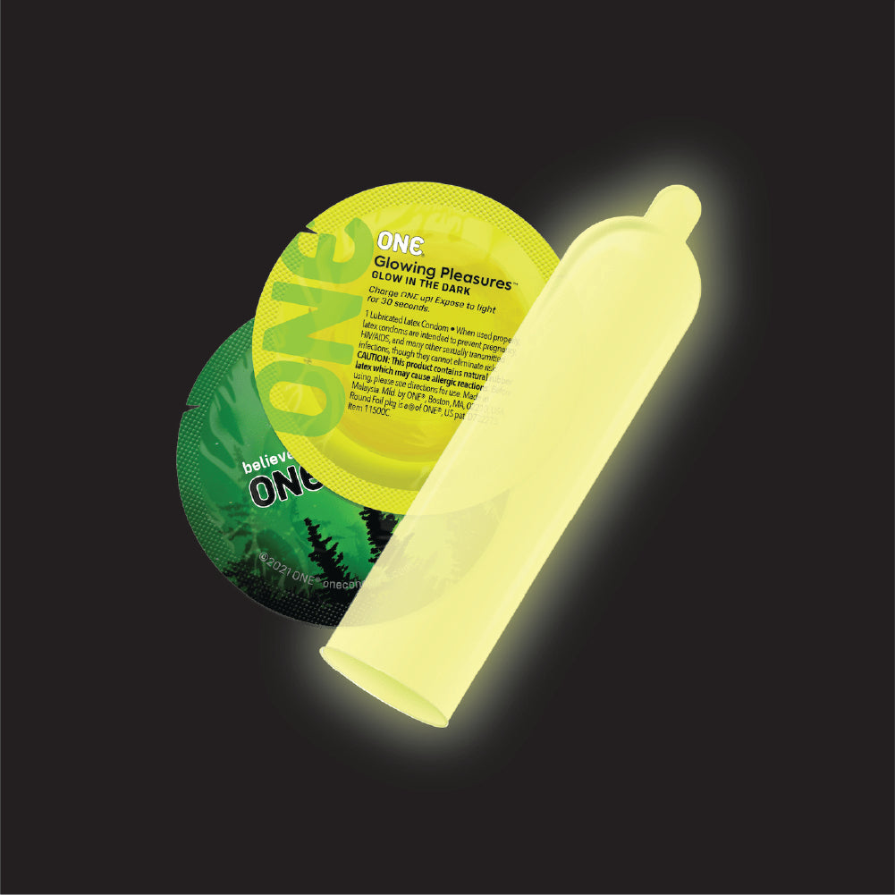 ONE Glowing Pleasure 3 Count Glow In The Dark Latex Condoms