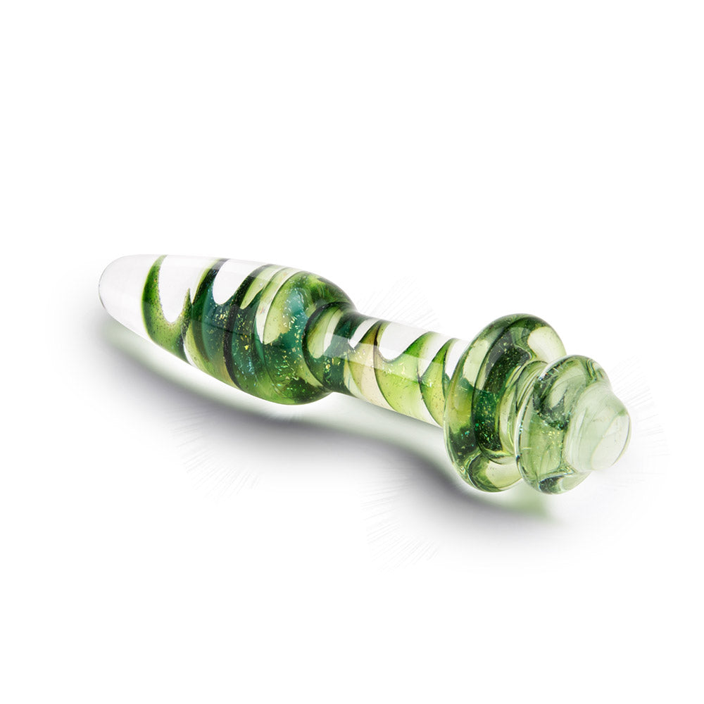 The Gläs Tornado Olive Oil Green Glass Butt Plug at glastoy.com
