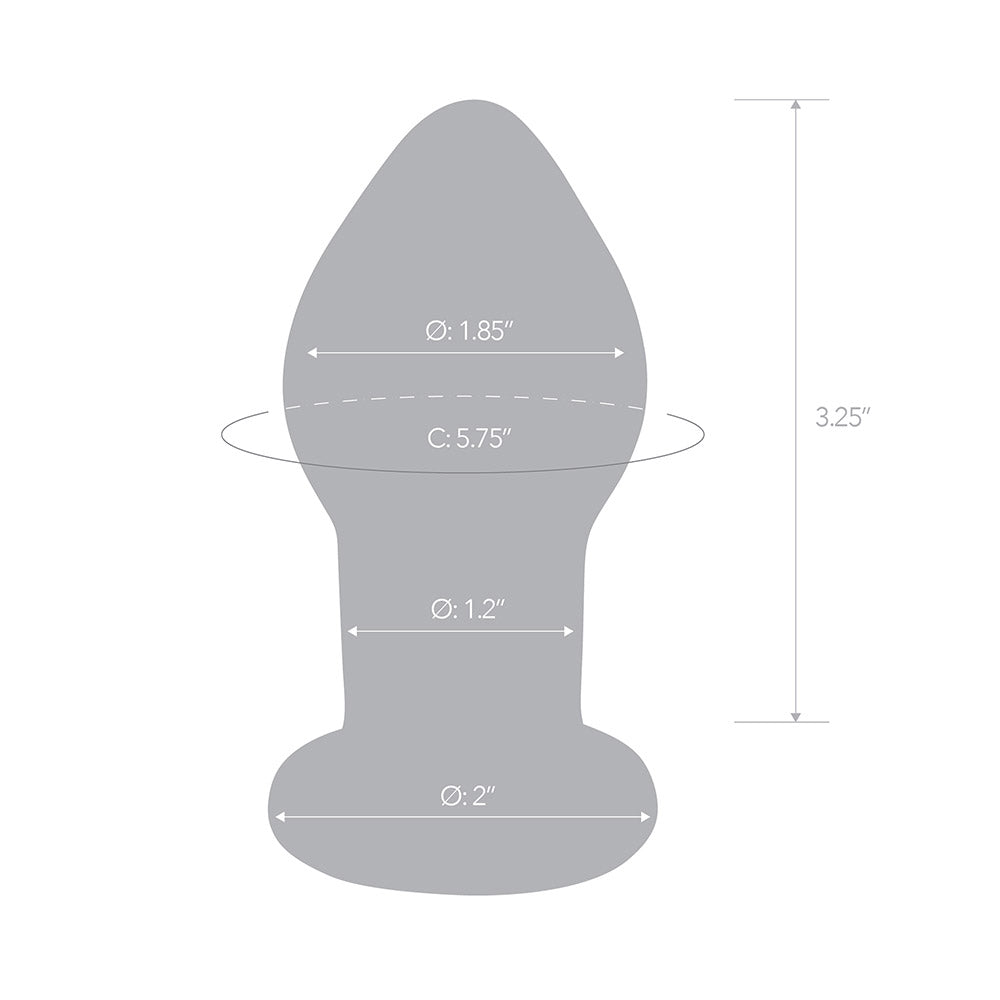 Specifications of the Gläs 3.5 inch Rechargeable Remote Controlled Vibrating Glass Butt Plug at glastoy.com
