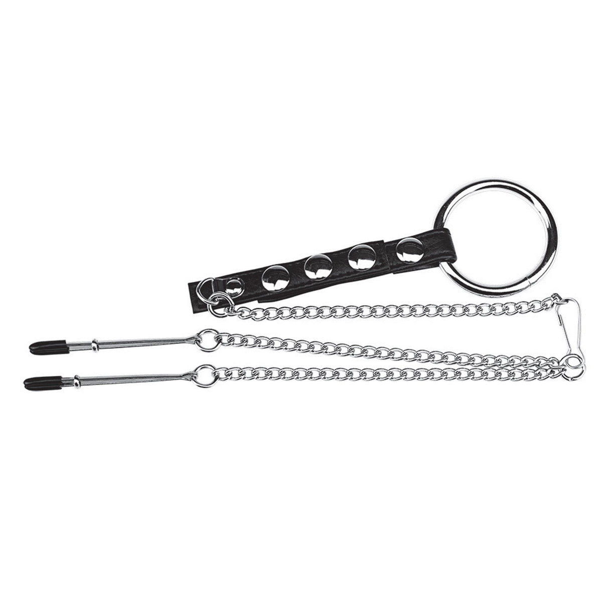 Blue Line Men Cock Ring with Nipple Tweezers at glastoy.com