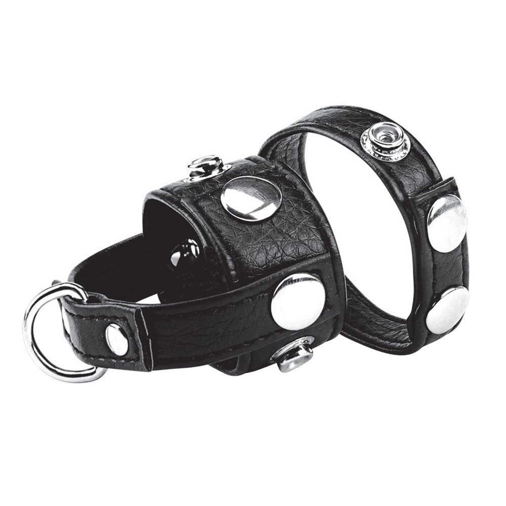 Blue Line Men Cock Ring With 1" Ball Stretcher & Optional Weight Ring at Glastoy.com