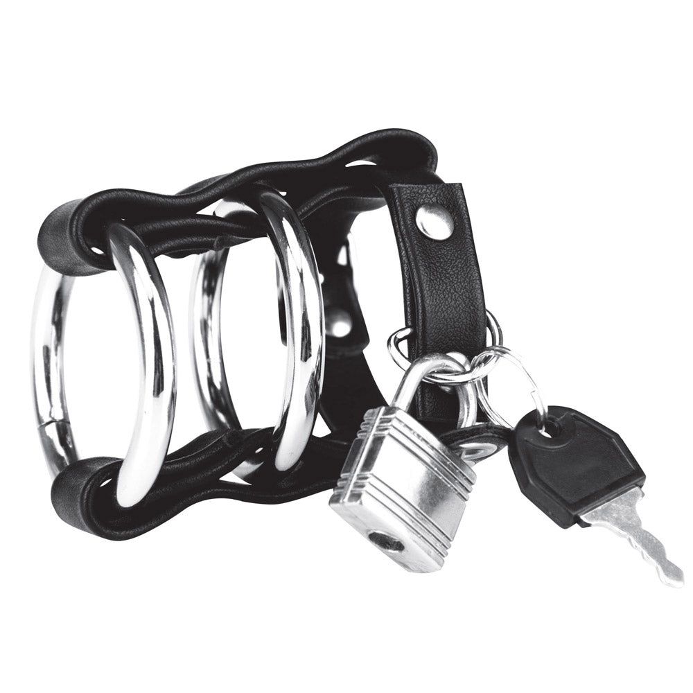 Shop the Blue Line Men Double Metal Cock Ring with Locking Ball Strap at Glastoy.com