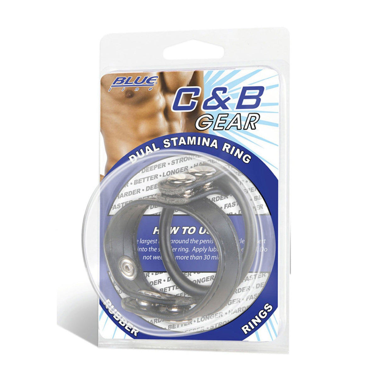 Packaging of Blue Line Men Dual Stamina Ring at glastoy.com