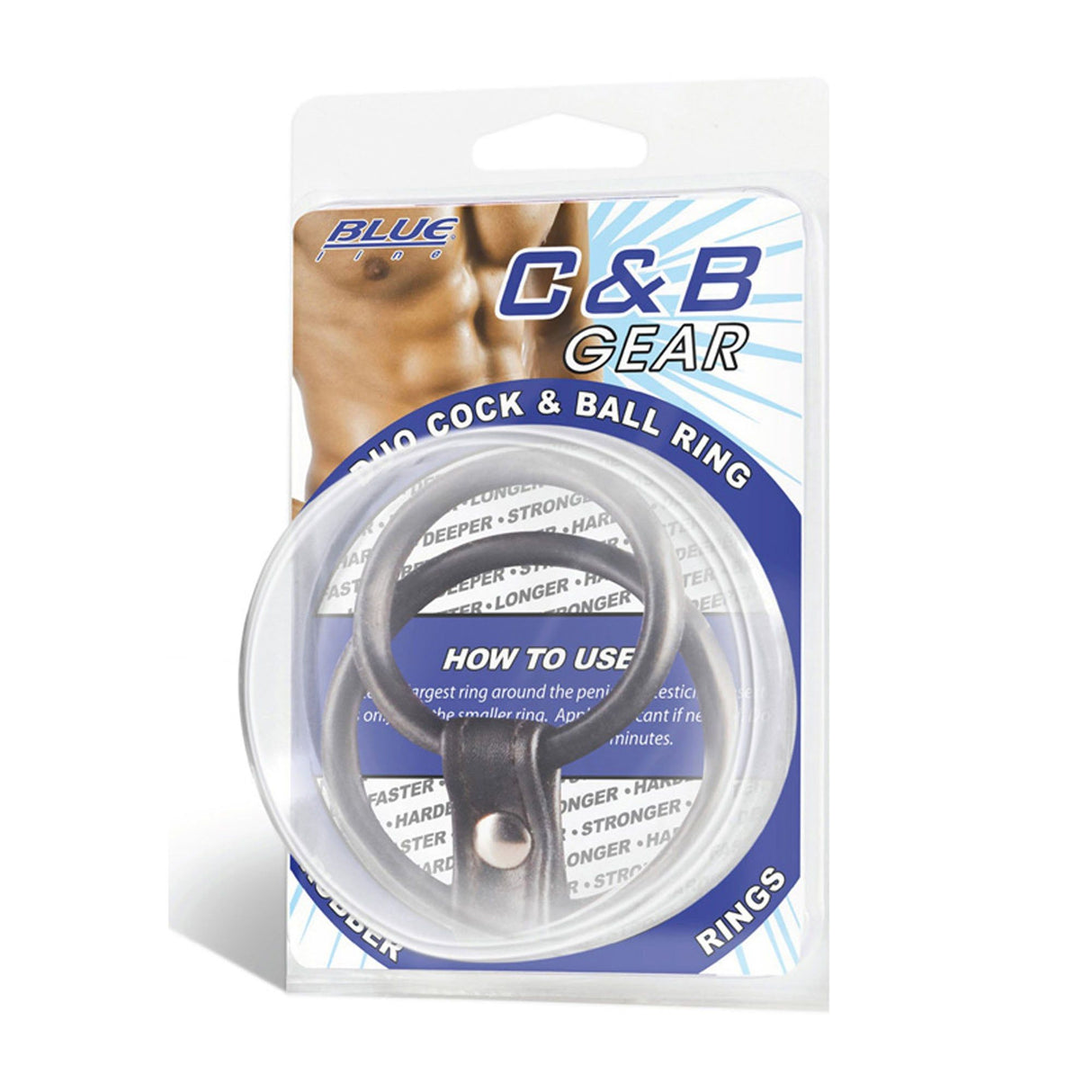 Packaging of Blue Line Men Duo Cock & Ball Ring at glastoy.com