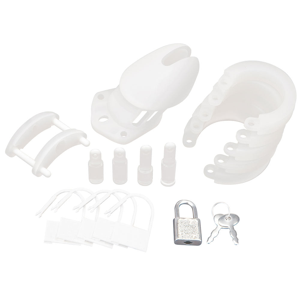 Everything included with the Blue Line Men Silicone Chastity Cage at Glastoy.com